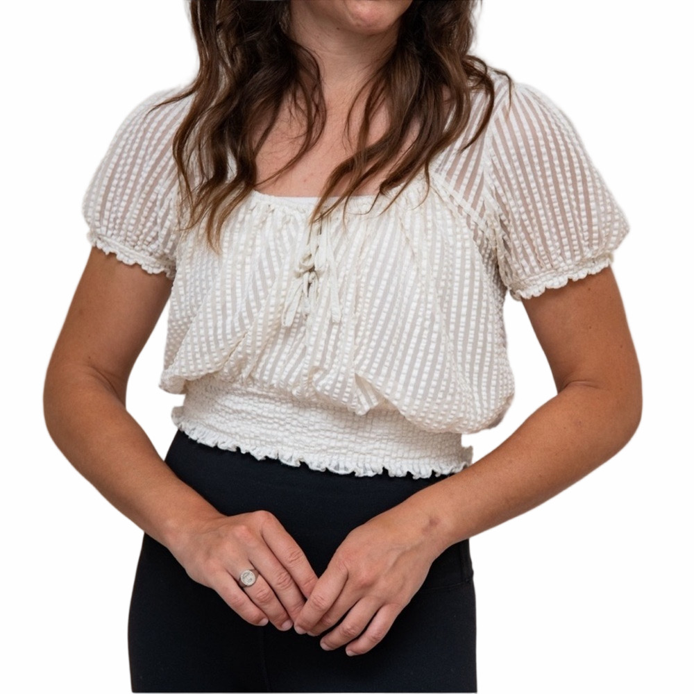 Urban Outfitters Cream Smocked Crop Top